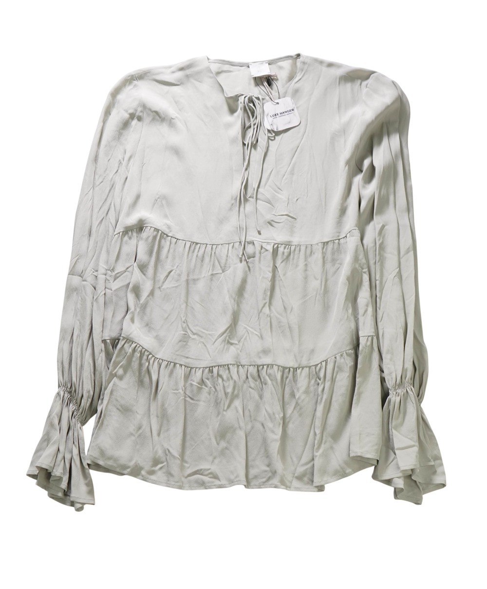 $595 ELEVENTY - Green Acetate/Silk Long Sleeve Shirt - 2 US